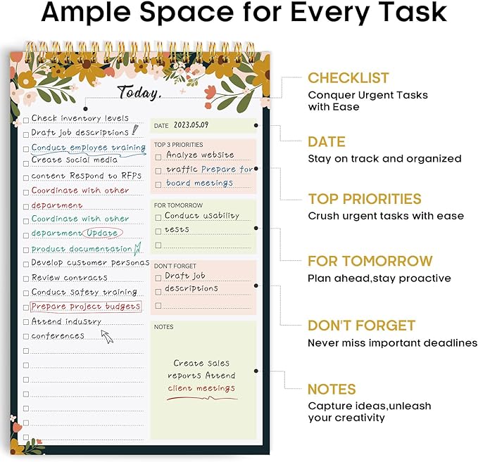 To Do List Pad - To Do List Notebook for Work with 52 Sheets, Undated Daily Planner Perfect for Daily Tasks and Goal Setting, To Do List Notepad Suitable for Office, Home and School - Rustic Floral