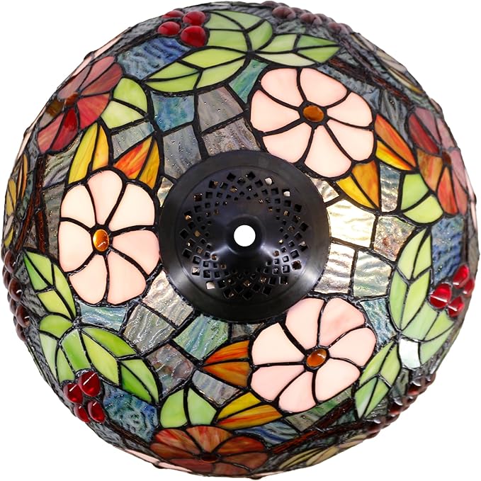 Tiffany Table Lamp 24 Inch High Antique Stained Glass Green Purple Grape Desk Reading Light Wide 16 Inch for Bedroom Living Room Home Office