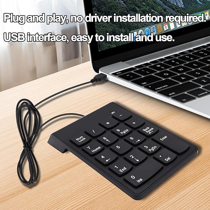USB Numeric Keypad Wired Number Pad Portable USB Numpad 18 Key Number Keyboard for Laptop, PC, Computer, Desktop- Black