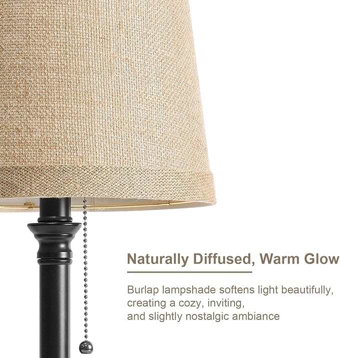 Oneach 19.5" Small Table Lamp for Bedroom - Bedside Lamps for Nightstand, Black Table Lamp for Living Room with Fabric Shade, Desk Reading Lamp for Kids Room Living Room Office Dorm