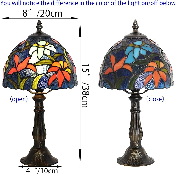 Tiffany Table lamp Suitable for use as a Bedside lamp in The Bedroom or a Night Light in The Living Room It is a Stained Glass lamp 8-inch Small Vintage lamp and is Suitable for Home Office use