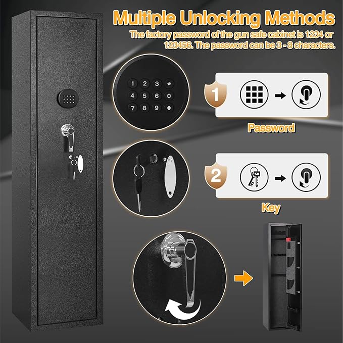 Greenvelly 8-12 Gun Safe for Rifles and Pistols,Quick Access Rifle Gun Safe with Password Lock, Long Gun Cabinet with Shelves and Pockets for Home,Office(No Assembly Required)