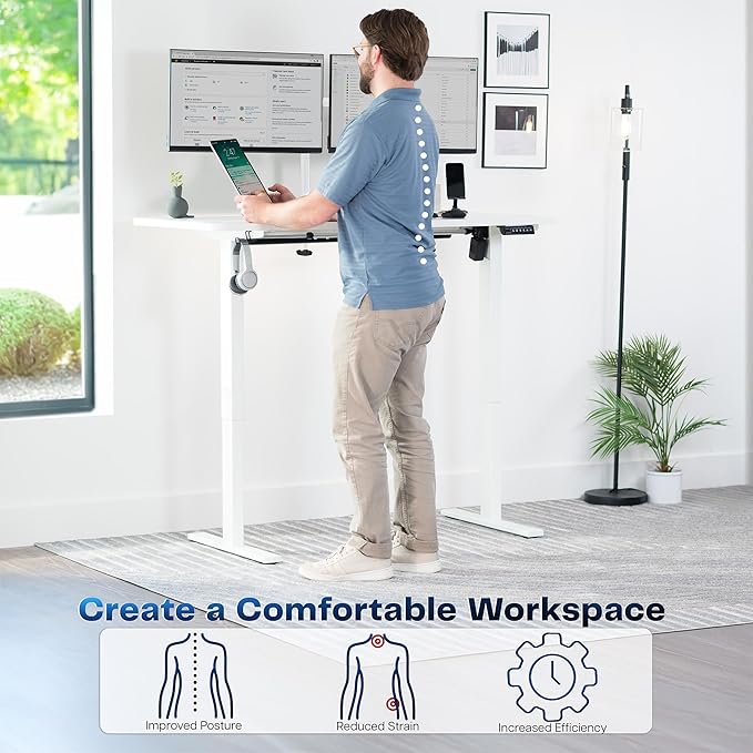 VIVO Electric 55 x 28 in Standing Desk, Memory Height Adjustment, 1B Series, One-Piece White Top, White Frame, DESK-KIT-1W55W