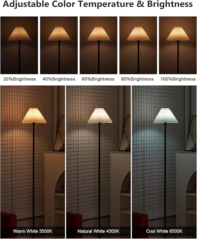 UMEXUS Cordless LED Floor Lamp for Bedroom, Rechargeable, Dimmable RGB, Portable, Modern Pleated Standing Light with Remote & Timer, Small Corner Pole Lamps for Living Room Bedside Home Outdoor Decor