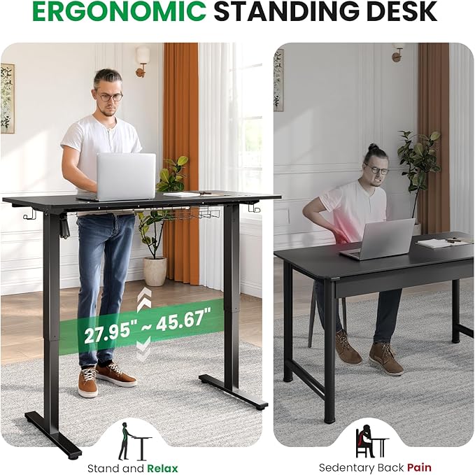 SIAGO Electric Standing Desk Adjustable - 55 x 24 Inch Sit Stand up Desk with Cable Management - 3 Memory Preset Adjustable Height Table