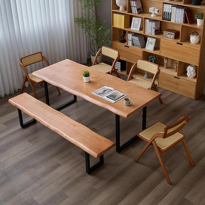 Stylish Solid Wood Office Desk with Sturdy Metal Base - Durable Executive Computer Desk or Dining Table in Multiple Sizes - Perfect for Home Office and Work Environments(Tan78.74in)