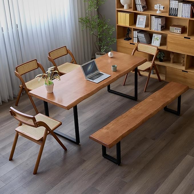 Stylish Solid Wood Office Desk with Sturdy Metal Base - Durable Multi-Size Executive Computer & Dining Table - Perfect for Home Office & Work Environments (Brown, 78.74in)