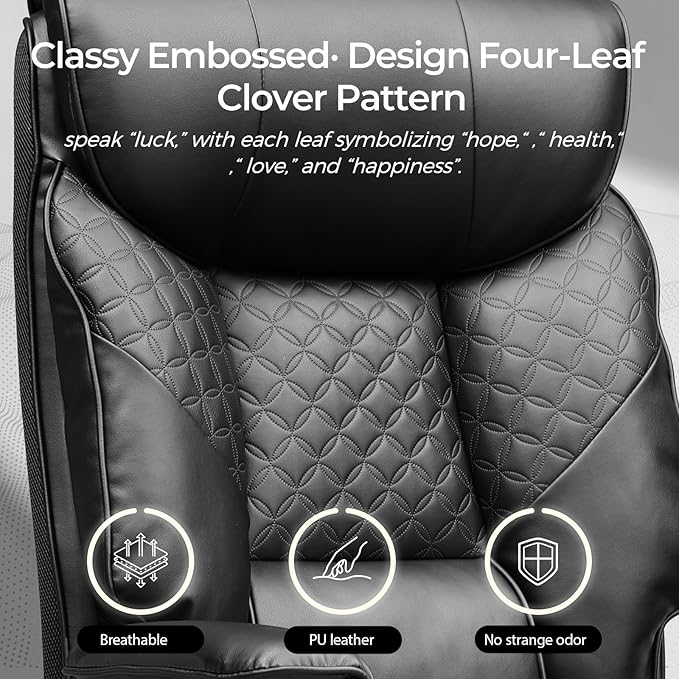 GTRACING Big and Tall Office Chair 400lbs High Back Computer Gaming Chair with Ergonomic Lumbar Support &Pocket Spring Cushion for Lower Back Pain Relief, Leather Executive Chair with Foot Rest, Black
