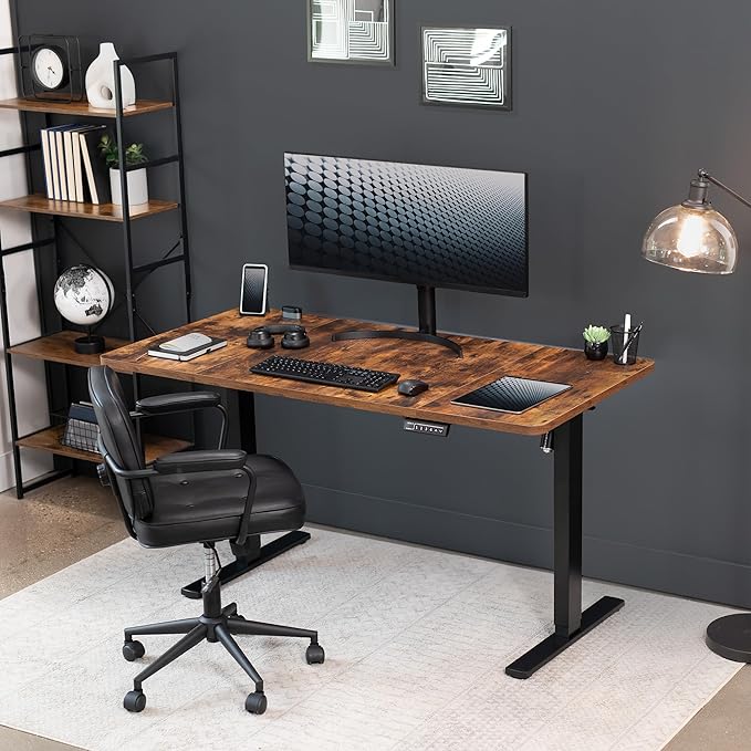 VIVO Electric 60 x 30 in Rustic Standing Desk, Memory Height Adjustment, 1B Series, Vintage Brown Top Black Frame, DESK-KIT-1B6N-30