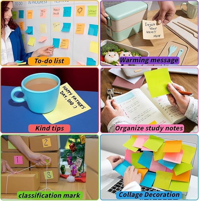 100 Pack Sticky Notes Bulk 3 x 3 in Self-Stick Note Pads Colorful Posted Note in 20 Colors Adhesive Paper Memo 50 Sheets/Pad Easy to Post for Office Home School Meetings Notebook Wall Door Window
