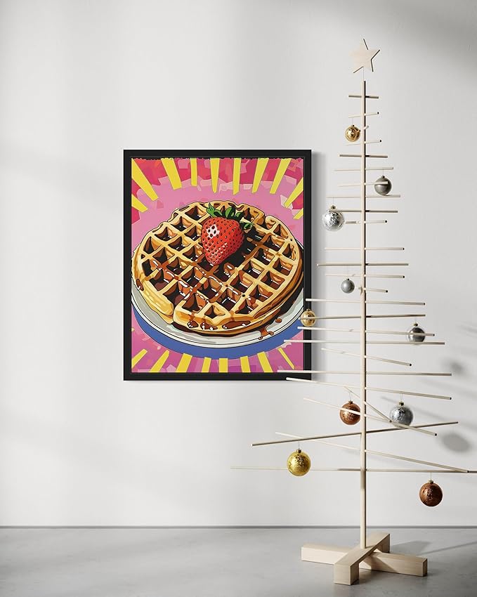 Waffle Pop Art Poster Print, Vintage Retro Wall Art Decor Paintings Classic Artwork for Bedroom Living Room Decorations. 43 (Waffle, 8 x 10 inches, Black Frame)