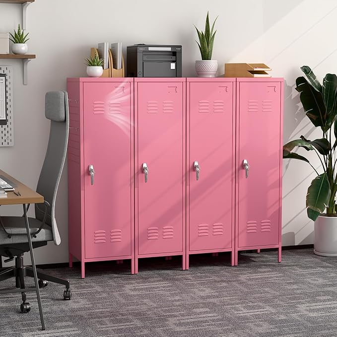 Metal Storage Locker with Pegboard and Hooks,Metal Locker for Employees with Handle and Hanging Rod for Gym, School, Office,Home,Garage,Assembly Required,Pink