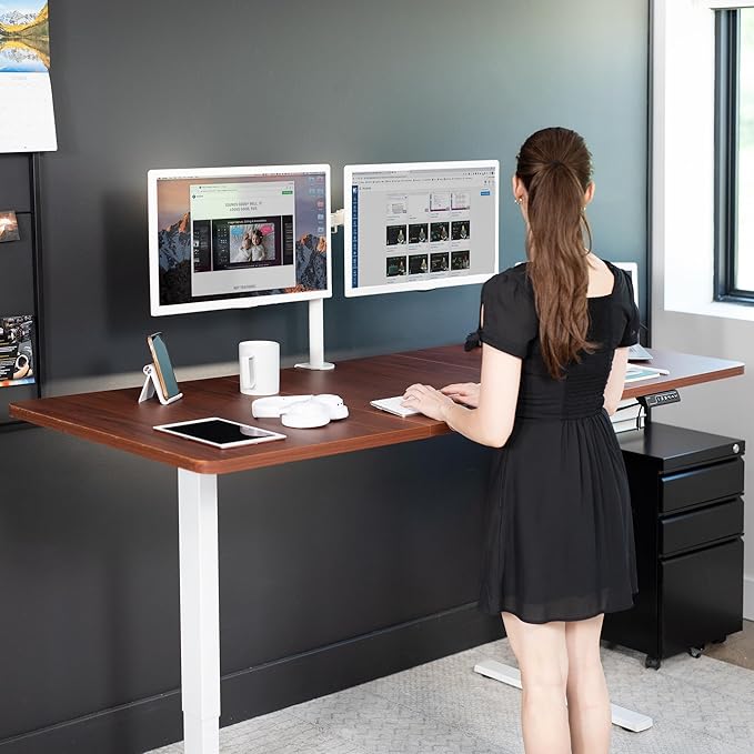 VIVO Electric 71 x 30 in Standing Desk, Memory Height Adjustment, 1B Series, Dark Walnut Top White Frame, DESK-KIT-1W7D