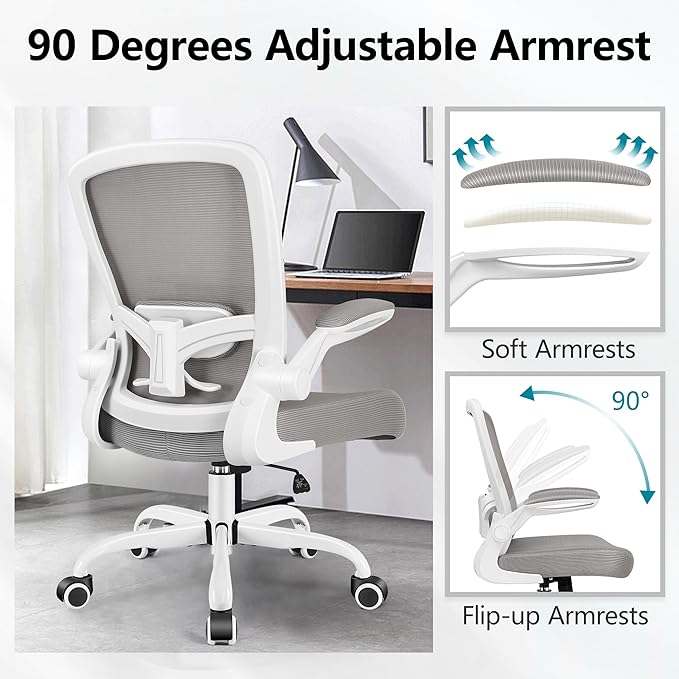 FelixKing Office Chair, Ergonomic Desk Chair Breathable Mesh Chairs Adjustable High Back Lumbar Support Flip-up Armrests, Executive Rolling Swivel Comfy Computer Chairs Home Office Gray