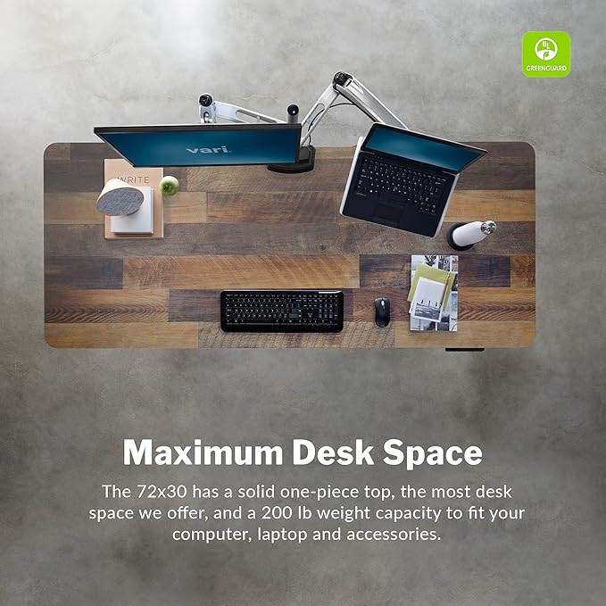 Vari Classic Electric Standing Desk - VariDesk Height Adjustable Sit/Stand Desk - Dual Motor with Memory Presets, Stable T-Style Legs - Gaming or Home Office Workstation - 72”x30”, Reclaimed Wood