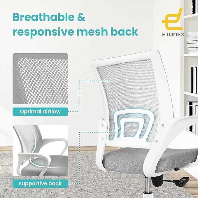 Office Chair with Ergonomic Mid Back Cushion Lumbar Support Adjustable Swivel Rolling Computer Gaming Desk Chair Comfy Mesh Seat Wheels Home Executive Use (1, Grey)