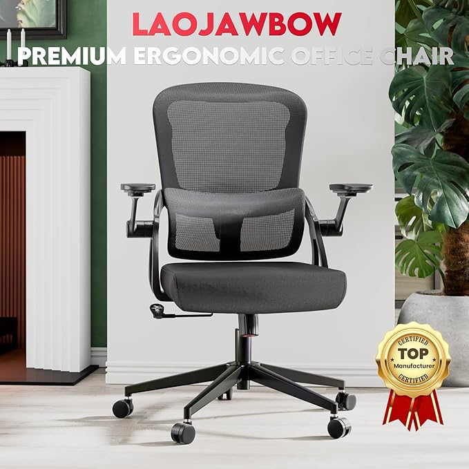 Big and Tall Ergonomic Office Chair,400LB Comfy Desk Chairs with Lumbar Back Support, Heavy Duty Mesh Computer Chairs with Wheels and Arms Comfortable for Home Office, Study, Bedroom
