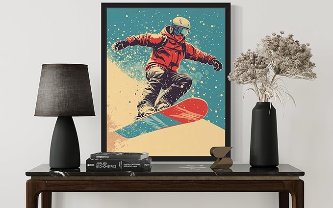 Snowboard Pop Art Poster Print, Vintage Retro Wall Art Decor Paintings Classic Artwork for Bedroom Living Room Decorations. 43 (Snowboard, 8 x 10 inches, Black Frame)