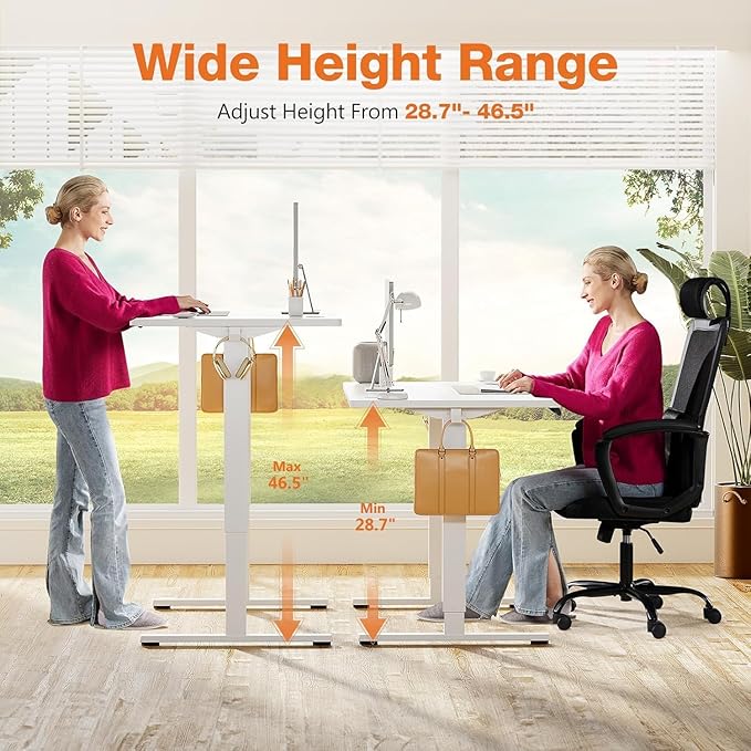 Sweetcrispy Height Adjustable Electric Standing Desk, 40 x 24 Inch Sit to Stand Up Computer Workstation Rising Gaming Office Table with 3 Memory Presets, Splice Board, T-Shaped Bracket Home