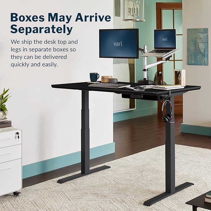 Vari Classic Electric Standing Desk - VariDesk Height Adjustable Sit/Stand Desk - Dual Motor with Memory Presets, Stable T-Style Legs - Gaming or Home Office Workstation - 60”x30”, Black