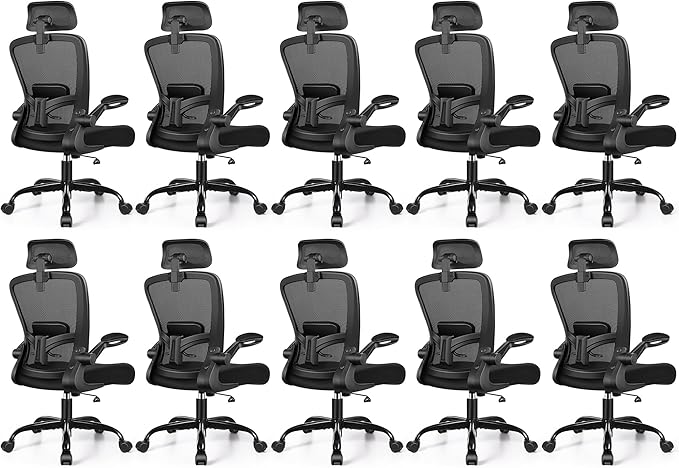 FelixKing Ergonomic Office Chair, Headrest Desk Chair with Adjustable Lumbar Support, Home Office Swivel Task Chair with High Back and Armrest, Adjustable Height Gaming Chair(Black),Pack of 10