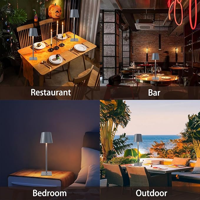 MIOBLUE 2 Pack Cordless Table Lamp,Portable LED Desk Lamp, 5200mAh Battery Operated, 3 Color Dimmable Table Light for Restaurant,Coffee Shop Night Light,Bedroom,Bars,Outdoor Party,Camping(Dark Grey)