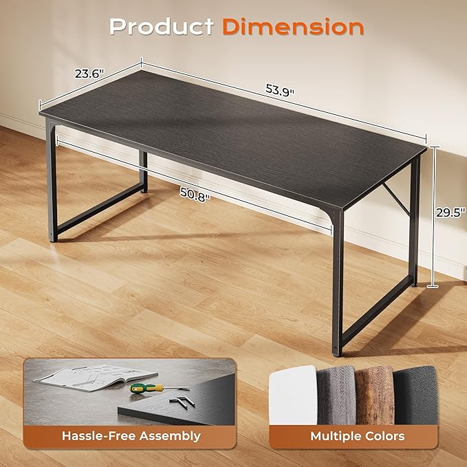 PRAISUN 54 X 24 Inch Computer Desk with Deeper Desktop, Gaming Office Writing Work Desk for Home Office, Study, Bedroom, Work from Home, Metal Frame, Black