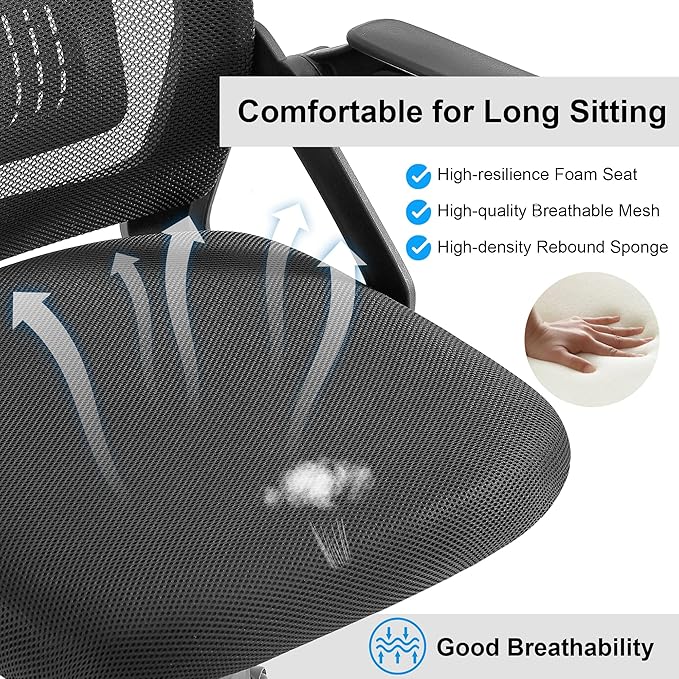 VECELO Mid-Back Swivel Ergonomic Office Chair with Adjustable Arms, Mesh Lumbar Support for Computer Task Work, Jet Black