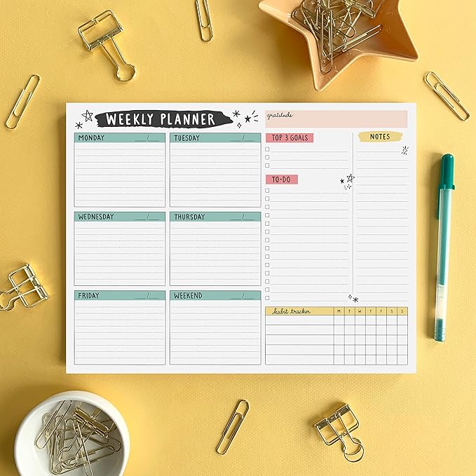 Weekly Planner Pad, 52 Letter Size Tear Off Sheets, 8.5” x 11” Undated Calendar Weekly Desk Planner Notepad, Daily Schedule Priorities To Do List for Week (Style 4)