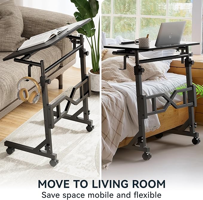 Treadmill Desk, 29.5-45.3 Inch Adjustable Height Small Standing Desk for Walking Pad, Portable Standing Table with a Cup Holder and a Hook for Home Office