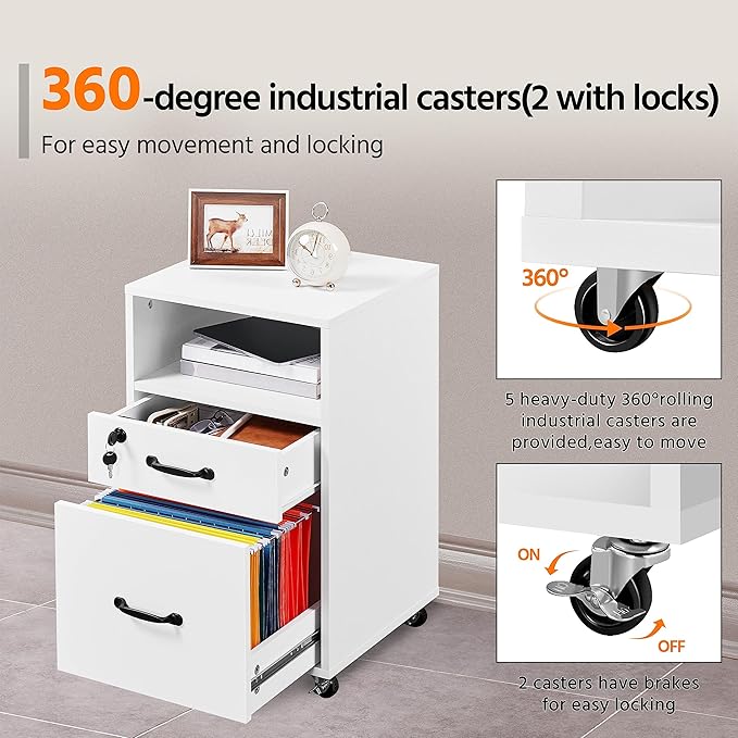 Yaheetech File Cabinet Vertical File Cabinets Mobile Letter Size File Storage Organizer Small Filing Cabinet Printer Stand for Home and Office White