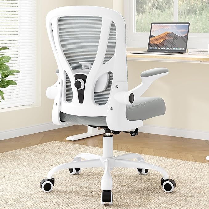 Office Chair Ergonomic Desk Chair - Mesh Computer Chair Breathable Task Chair with Wheels Adjustable Lumbar Support Home Desk Office Chairs Flip up Armrest Executive Rolling Swivel White