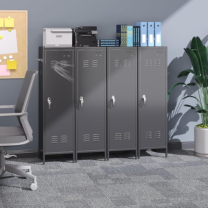 1 Door Metal Storage Locker with Handle and Hanging Rod,Metal Locker for Employees with Pegboard and Hooks for Gym, School, Office,Home,Garage,Grey,Assembly Required,Black