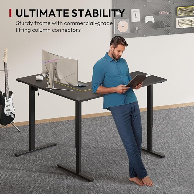 SANODESK Electric Corner L-Shaped 71 x 63 in Standing Desk, Memory Height Adjustment, Black Top Black Frame