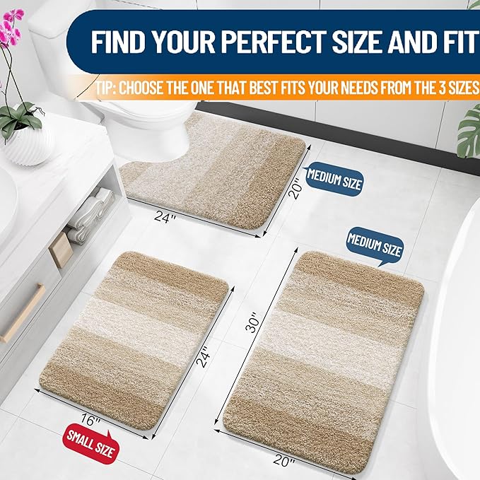 OLANLY Bathroom Rugs Mat 24x16, Extra Soft Absorbent Microfiber Bath Rugs, Rubber Backing, Quick Dry, Machine Washable Bath Mats for Bathroom Floor, Tub and Shower, Home Decor Accessories, Tan