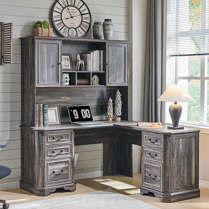 T4TREAM 59" Home Office Desk Hutch with Ample Storage, Only Match VSC Series Farmhouse Desk (Dark Rustic Oak)
