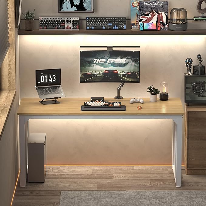 NSdirect Computer Desk 62.2×22.8 Inch Gaming Desk with Deeper & Thicker Desktop, Office Desk Work Desk for Home Office, Natural