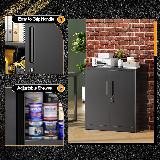 Greenvelly Metal Cabinet, 36" Locking Storage File Cabinet with Doors and Shelves for Office,Home,Gym,School,Kitchen(Black)