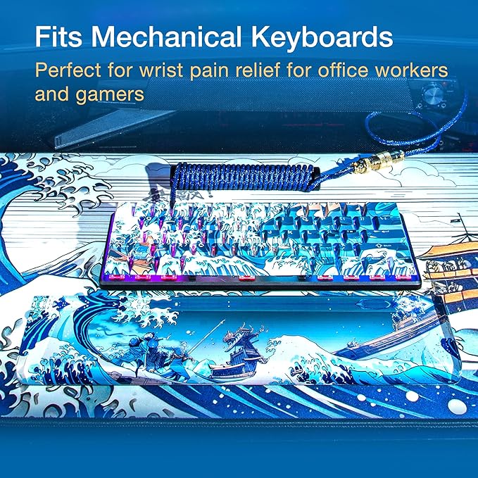 GUNMJO Ocean Wave PBT Dye-Sublimation Keycaps+Acrylic Wrist Rest+Gaming Mousepad Bundle