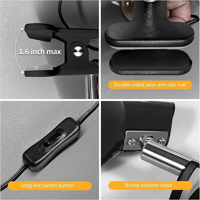 Clamp Light, Super Bright Clip Lamp for Book Reading in Bed Headboard Light, Easy to Attach Illumination Powerful Small Compact Clamp Lamp Black