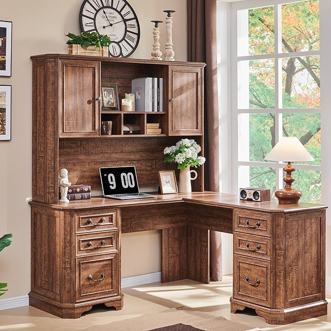 T4TREAM 59" Farmhouse Wood Desk Hutch with Ample Storage, Only Match VSC Series Farmhouse Desk (Reclaimed Barnwood)