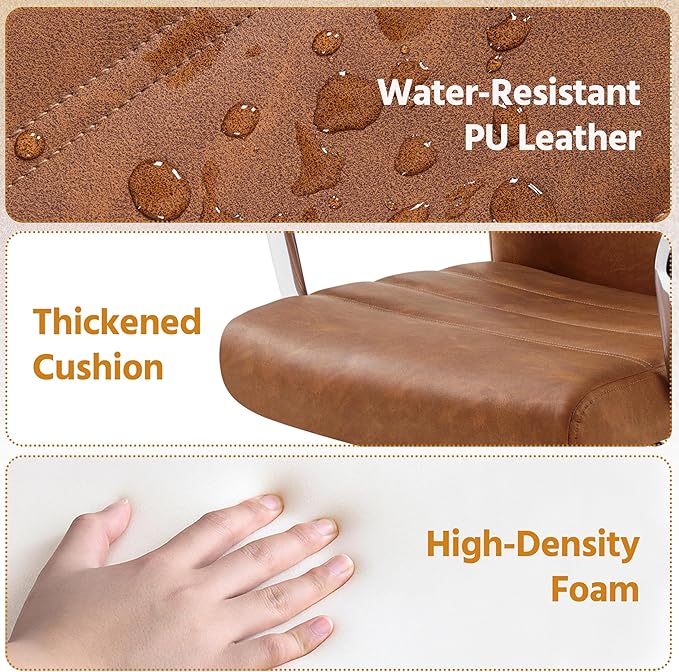 Yaheetech Mid-Back Office Chair with Arms Swivel PU Leather Height Adjustable Office Executive Chair, Retro Brown