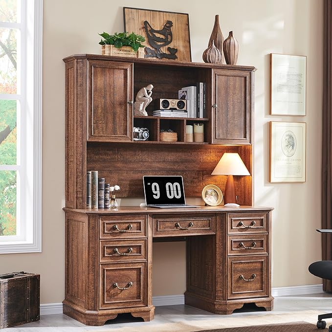 T4TREAM 59" Home Office Desk Hutch with Ample Storage, Only Match VSC Series Farmhouse Desk (Reclaimed Barnwood)