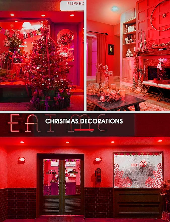 LOHAS Red Flood Light Bulbs, Christmas LED BR30 Pure Red Flood Light Indoor 65W Equivalent, 11 Watt Colored Can Light Bulbs E26, for New Year, Home Lighting, Holiday Party Decoration, 2 Pack