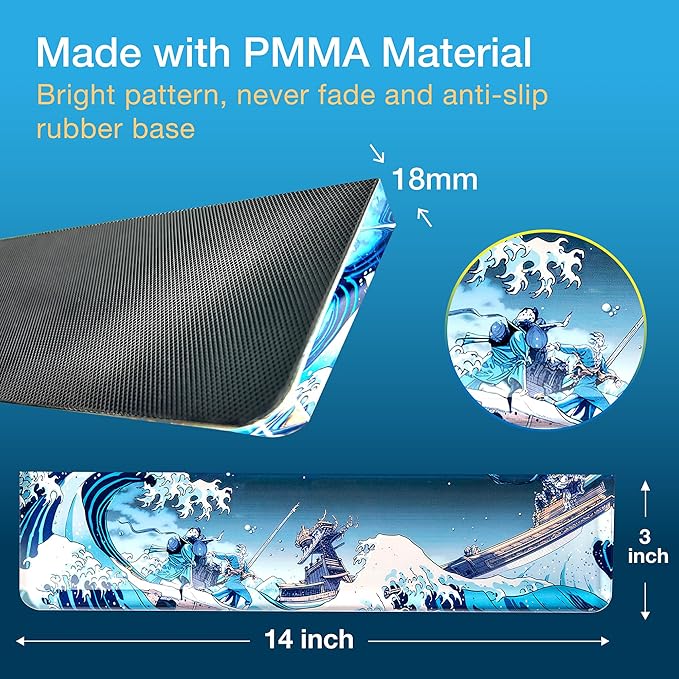 GUNMJO Ocean Wave PBT Dye-Sublimation Keycaps+Acrylic Wrist Rest+Gaming Mousepad Bundle