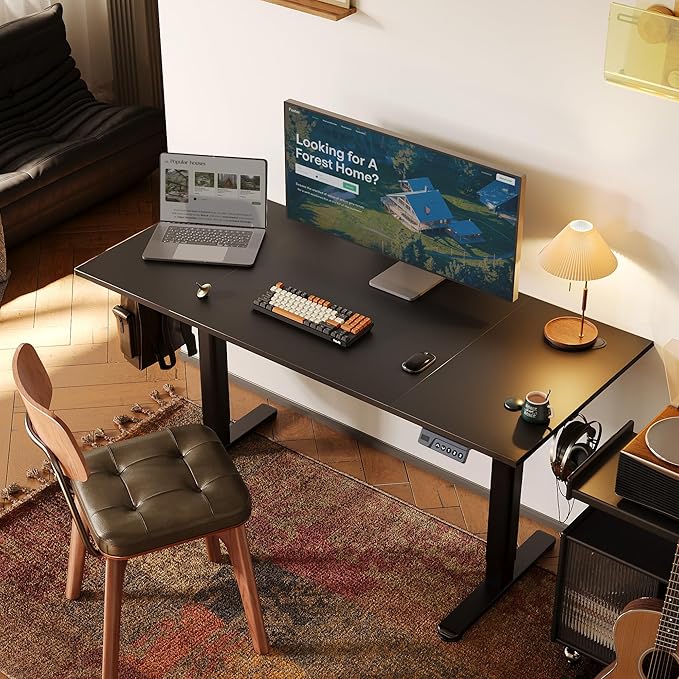 INNOVAR Electric Standing Desk, Adjustable Height 48 x 24 Inch Stand up Desk, Sit Stand up Desk for Home Office Computer Workstation, 3-Preset Memory Height Ergonomic Rising Desks, Black