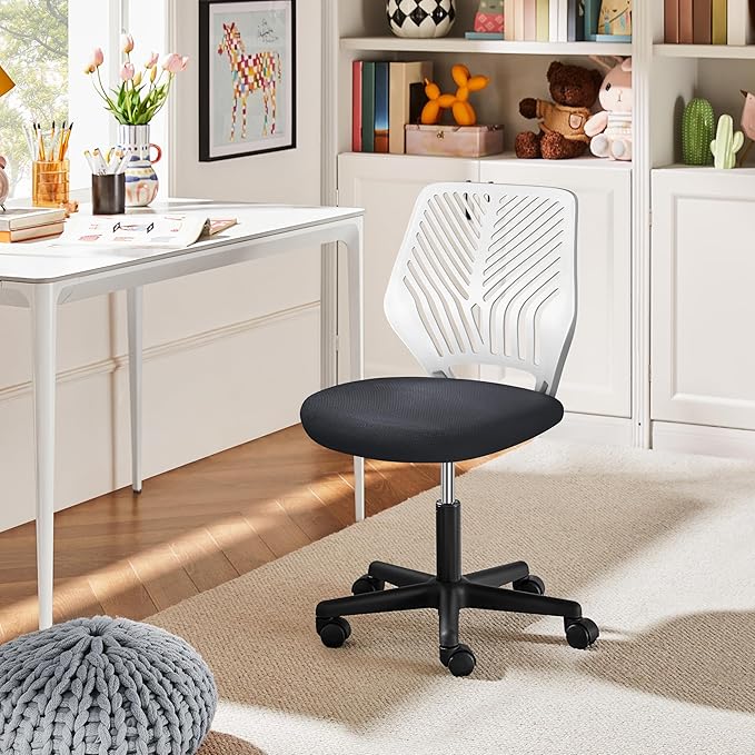 Yaheetech Students Cute Desk Chair Low-Back Armless Study Chair w/Lumbar Support Adjustable Swivel Chair in Home Bedroom School, Dark Gray