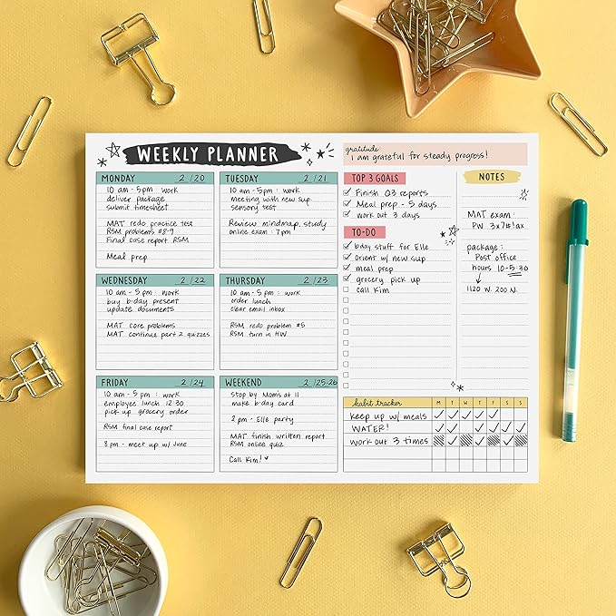 Weekly Planner Pad, 52 Letter Size Tear Off Sheets, 8.5” x 11” Undated Calendar Weekly Desk Planner Notepad, Daily Schedule Priorities To Do List for Week (Style 4)