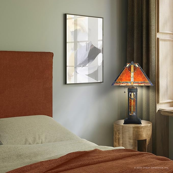 Urban Ambiance Luxury Tiffany Table Lamp, Large Size: 23''H x 14.5''W, with Mediterranean Style Elements, Valiant Bronze Finish, UQL7040 from The Southwark Collection