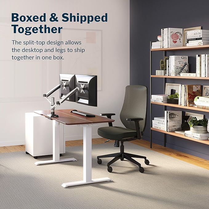 Vari Essential Electric Standing Desk for Home Office – 48x24 Sit-Stand VariDesk, 4 Memory Height Presets, 2-Piece Laminate Wood Top, Sturdy T-Style Legs, Supports 150 Lbs + Easy Assembly (Hazel Wood)